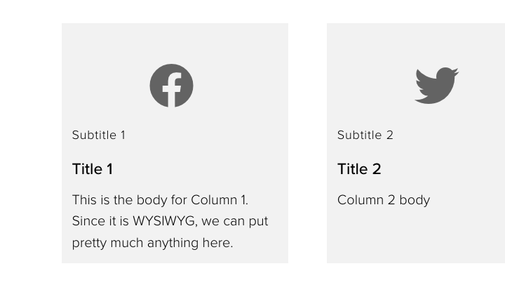 two grey rectangles with FontAwesome icons and text